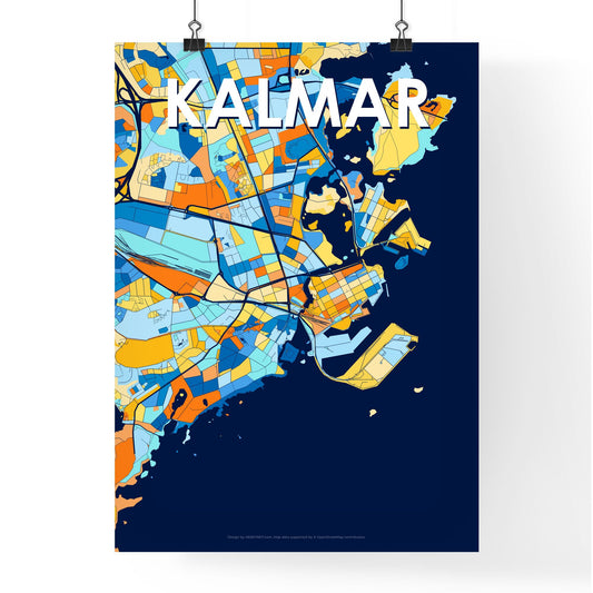 KALMAR SWEDEN Vibrant Colorful Art Map Poster Blue Orange