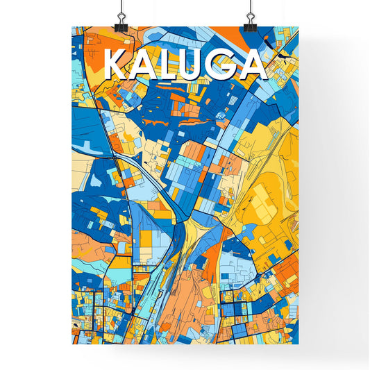 KALUGA RUSSIA Vibrant Colorful Art Map Poster Blue Orange