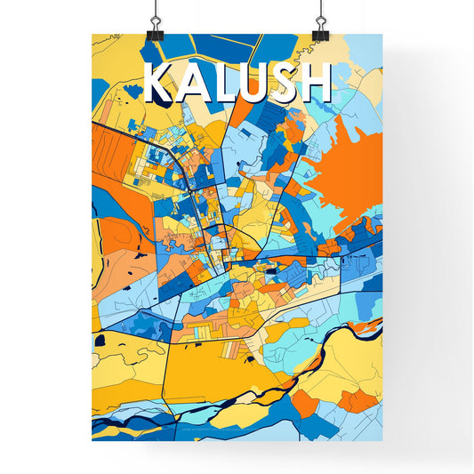 KALUSH UKRAINE Vibrant Colorful Art Map Poster Blue Orange