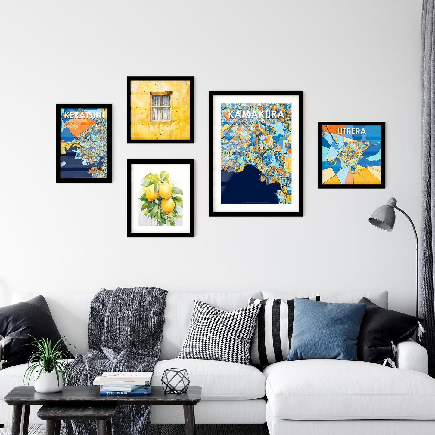 KAMAKURA JAPAN Vibrant Colorful Art Map Poster Blue Orange