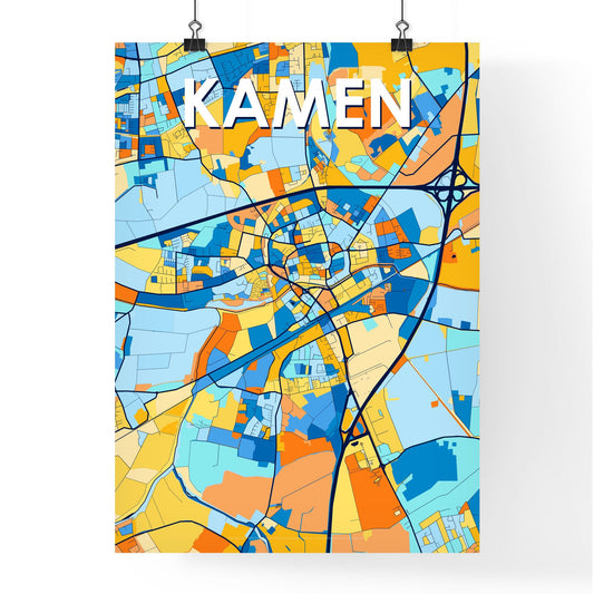 KAMEN GERMANY Vibrant Colorful Art Map Poster Blue Orange