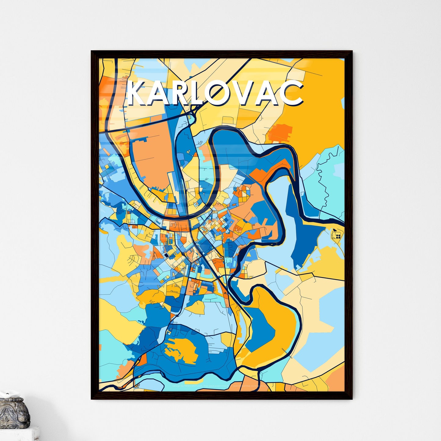 KARLOVAC CROATIA Vibrant Colorful Art Map Poster Blue Orange