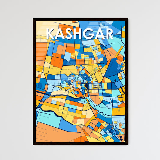 KASHGAR CHINA Vibrant Colorful Art Map Poster Blue Orange