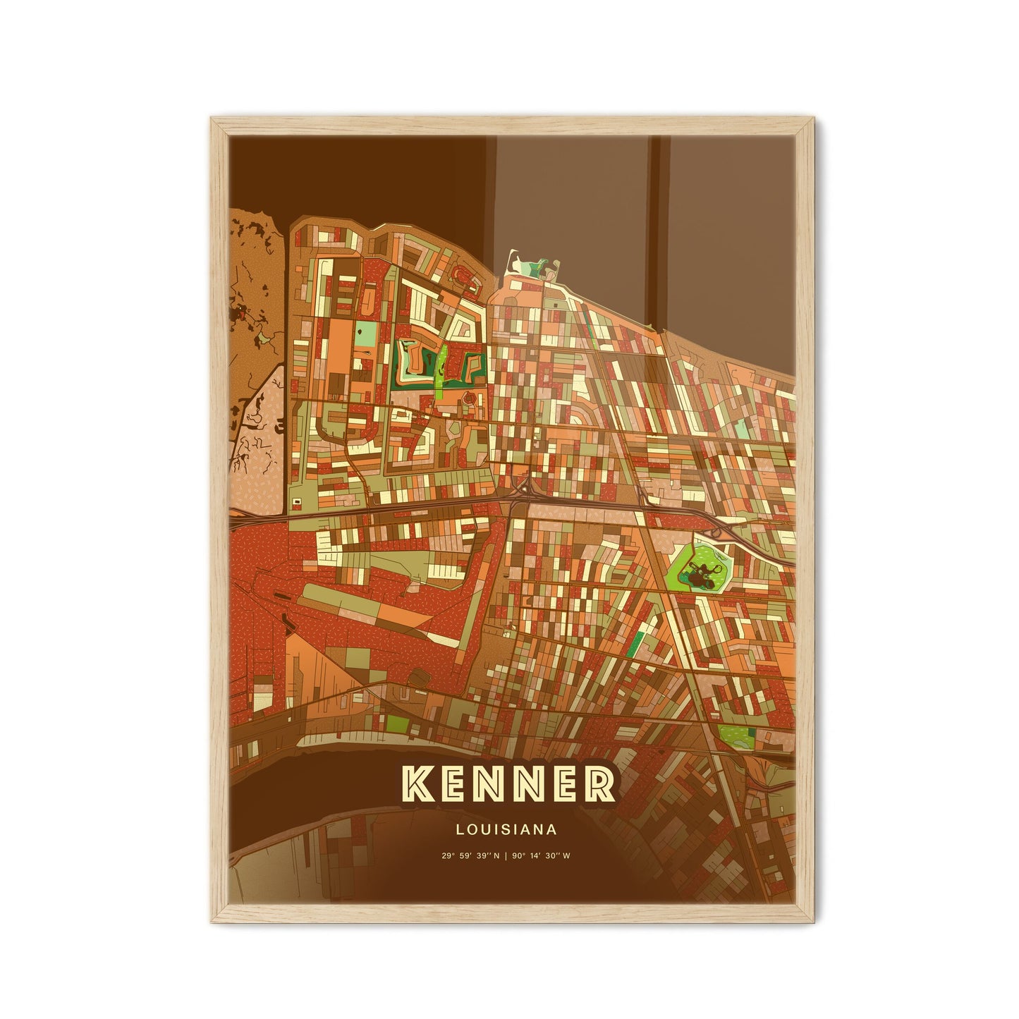 Colorful Kenner Louisiana Fine Art Map Farmhouse