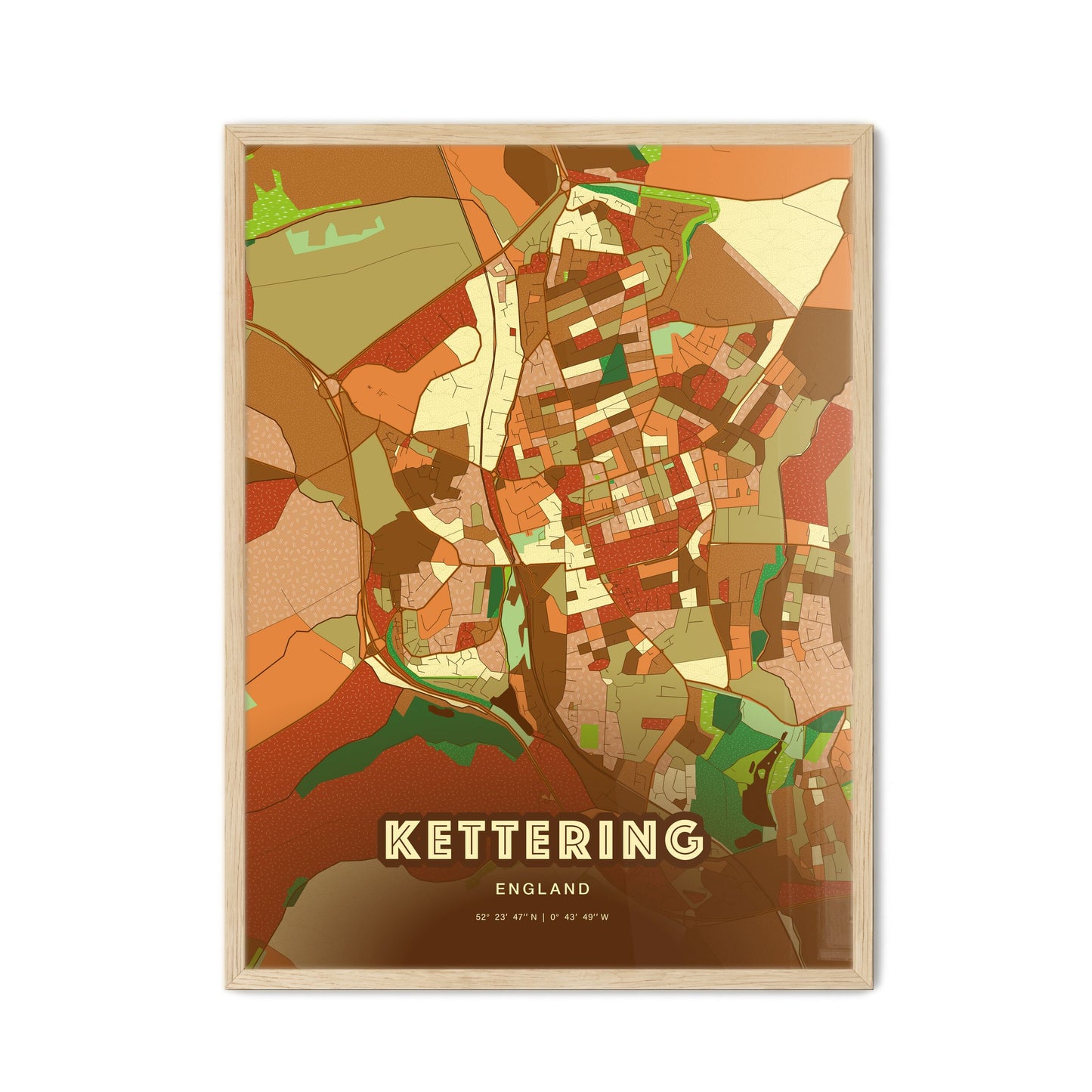 Colorful Kettering England Fine Art Map Farmhouse