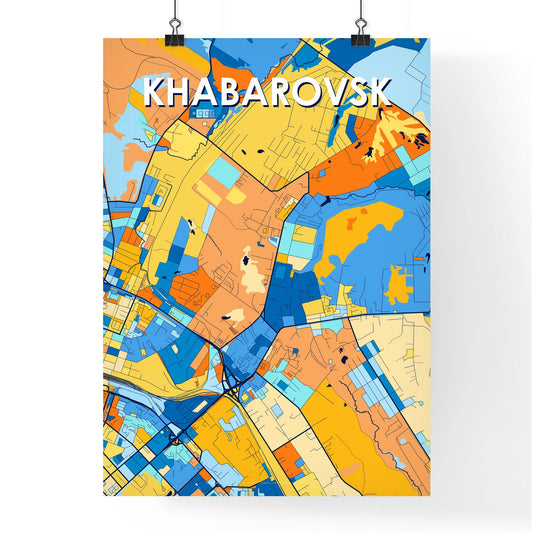 KHABAROVSK RUSSIA Vibrant Colorful Art Map Poster Blue Orange