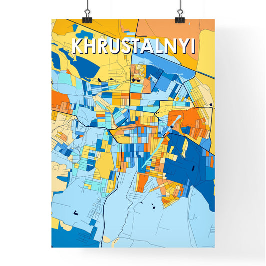 KHRUSTALNYI UKRAINE Vibrant Colorful Art Map Poster Blue Orange