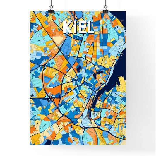 KIEL GERMANY Vibrant Colorful Art Map Poster Blue Orange