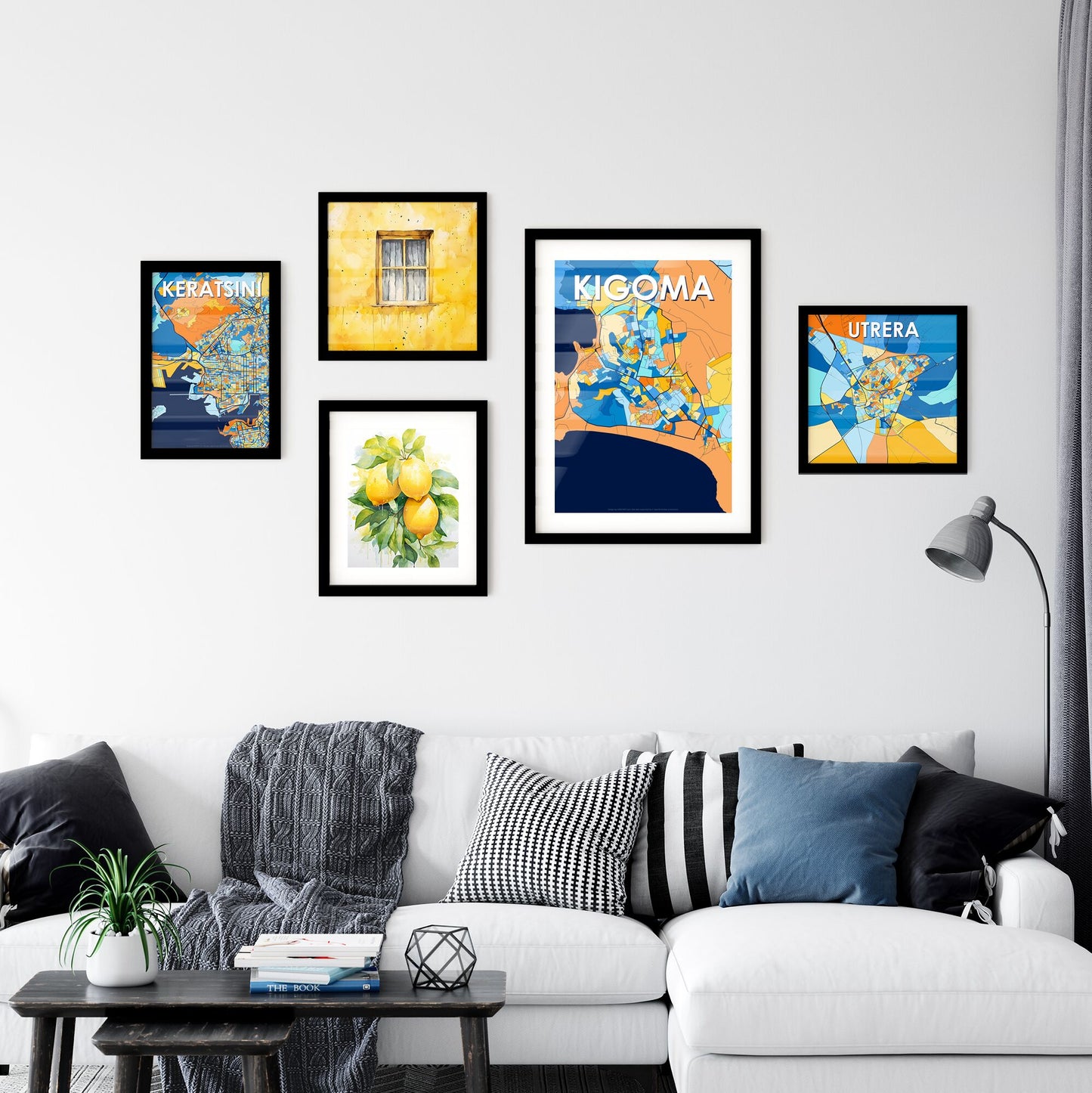 KIGOMA TANZANIA Vibrant Colorful Art Map Poster Blue Orange