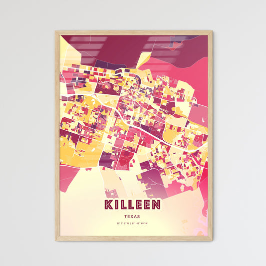 Colorful Killeen Texas Fine Art Map Hot Red