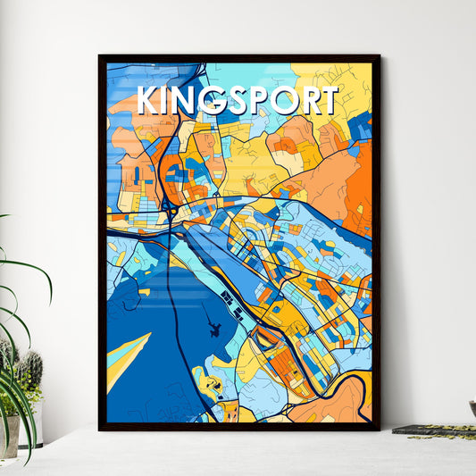 KINGSPORT TENNESSEE Vibrant Colorful Art Map Poster Blue Orange