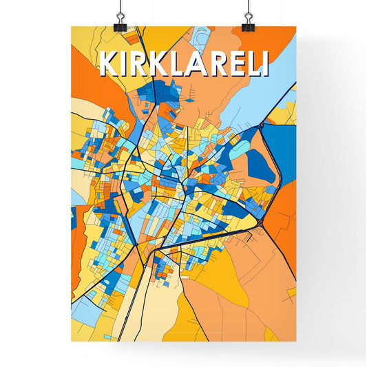 KIRKLARELI TURKEY Vibrant Colorful Art Map Poster Blue Orange