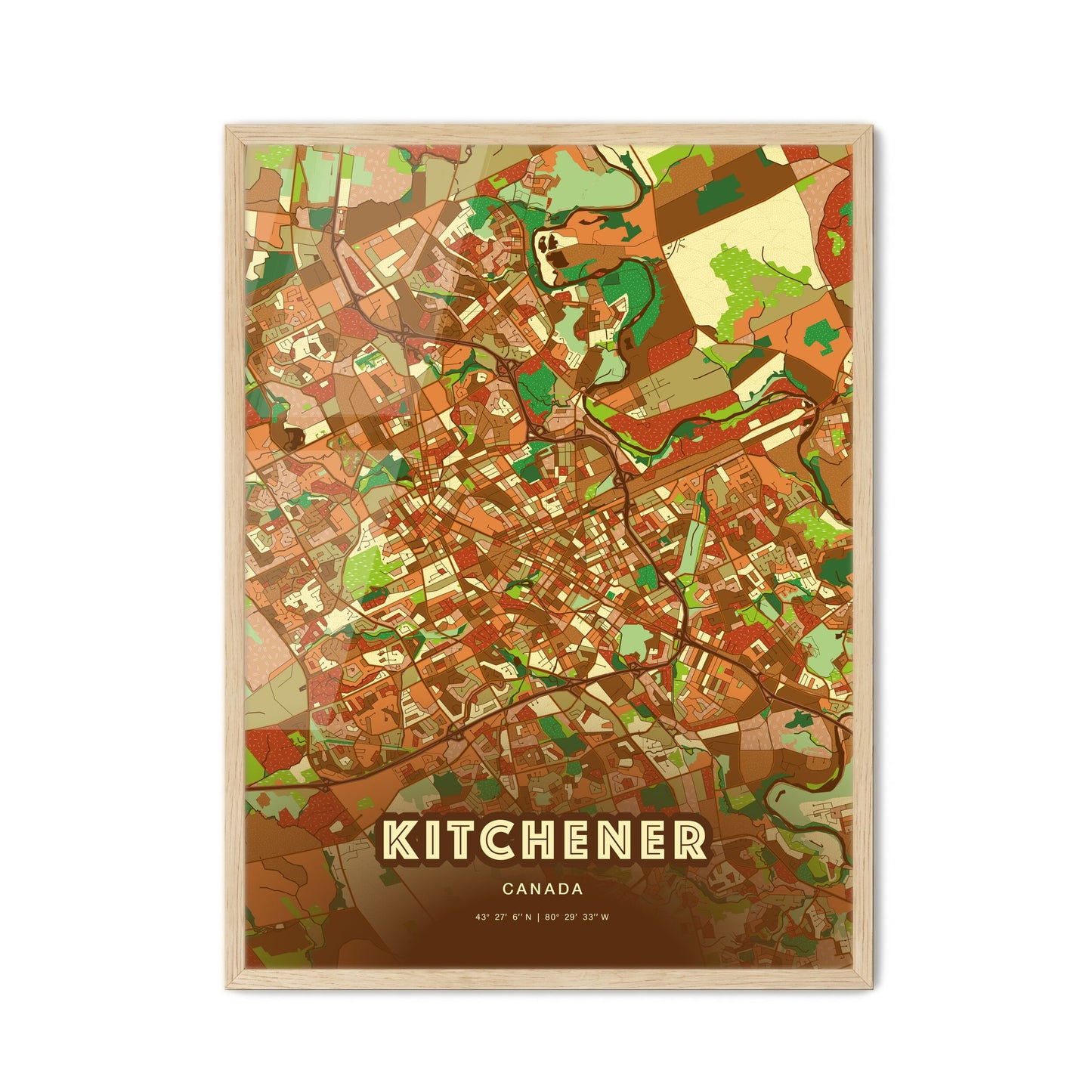 Colorful Kitchener Canada Fine Art Map Farmhouse