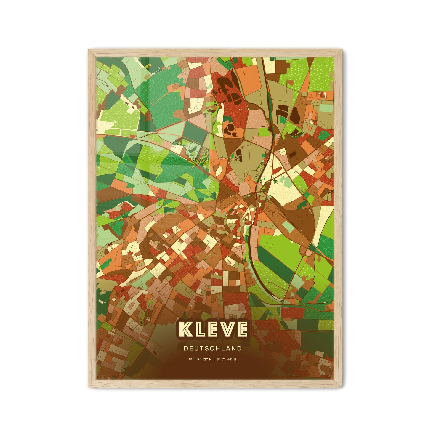 Colorful Kleve Germany Fine Art Map Farmhouse