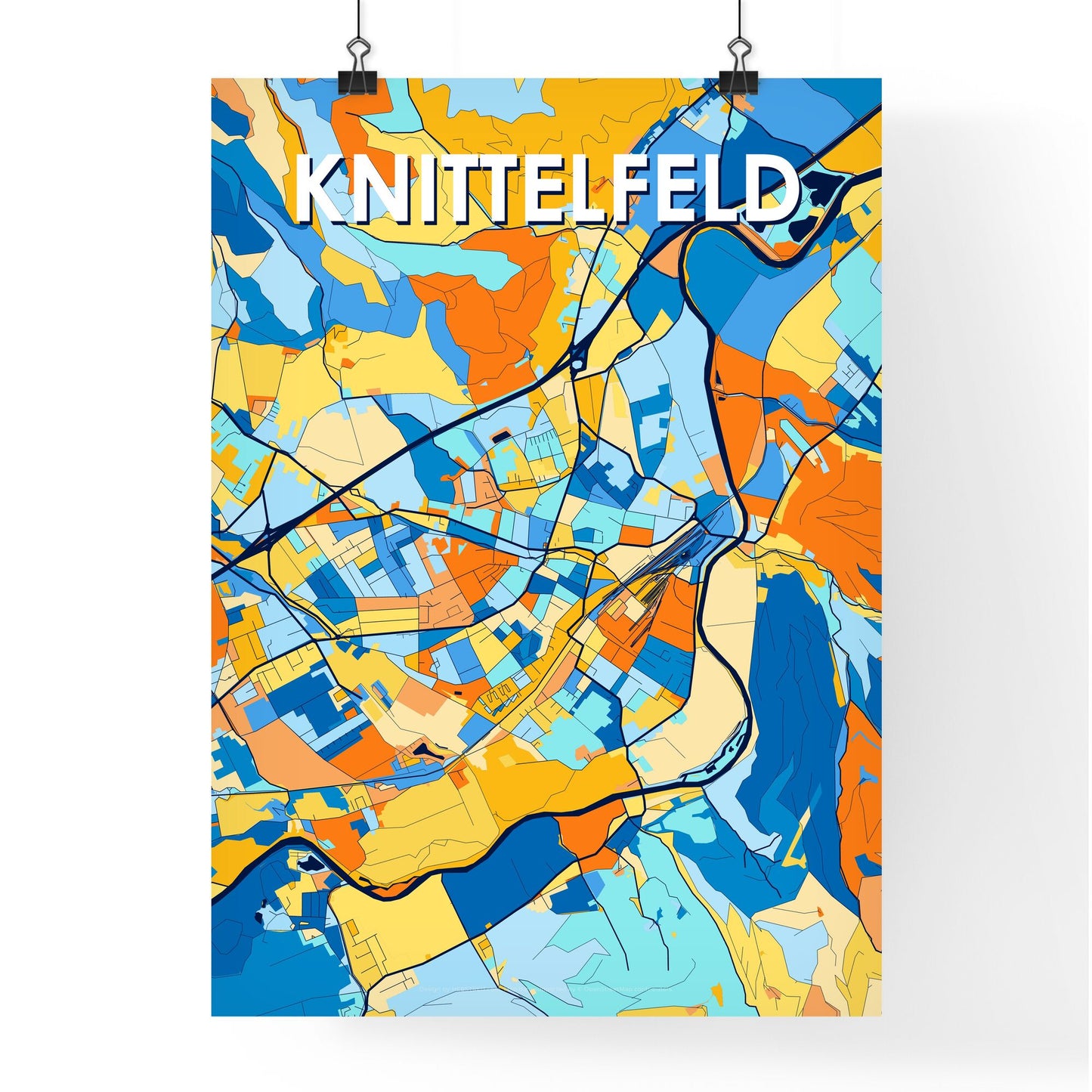 KNITTELFELD AUSTRIA Vibrant Colorful Art Map Poster Blue Orange
