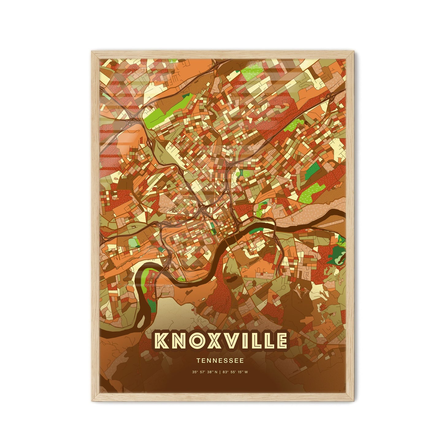 Colorful Knoxville Tennessee Fine Art Map Farmhouse