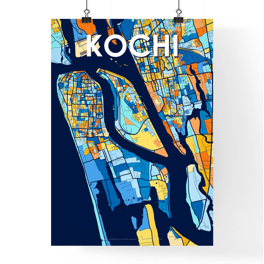 KOCHI INDIA Vibrant Colorful Art Map Poster Blue Orange