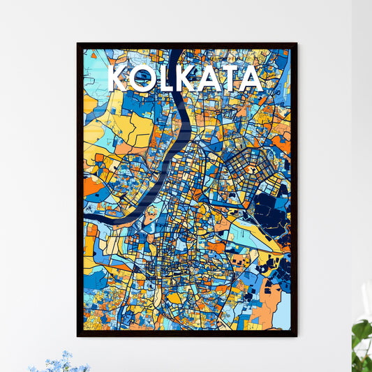 KOLKATA INDIA Vibrant Colorful Art Map Poster Blue Orange