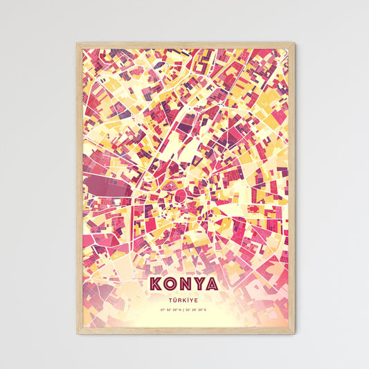 Colorful Konya Turkey Fine Art Map Hot Red