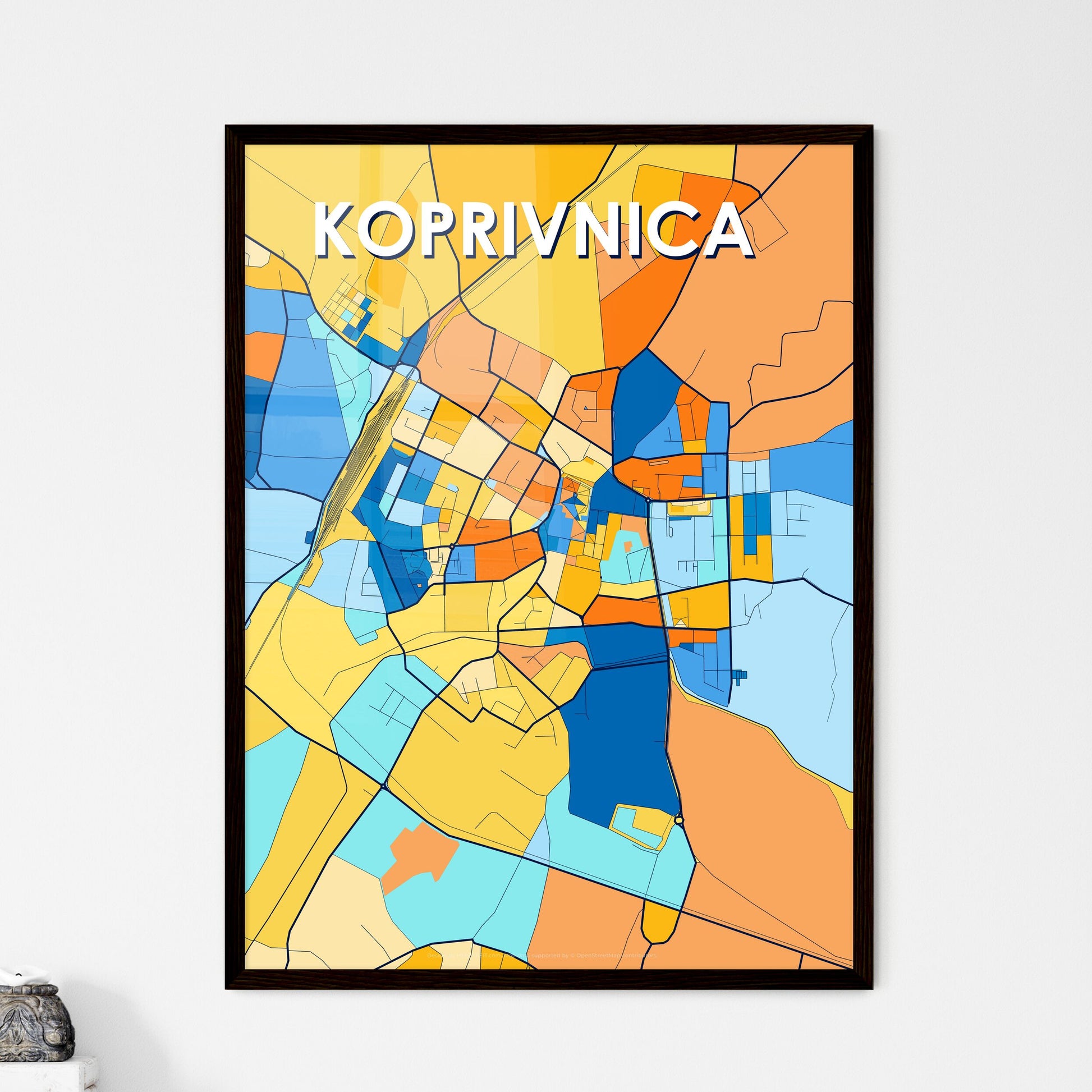 KOPRIVNICA CROATIA Vibrant Colorful Art Map Poster Blue Orange