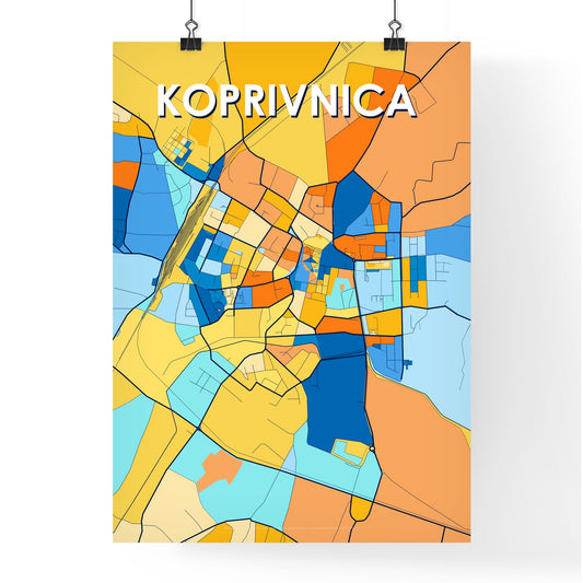 KOPRIVNICA CROATIA Vibrant Colorful Art Map Poster Blue Orange