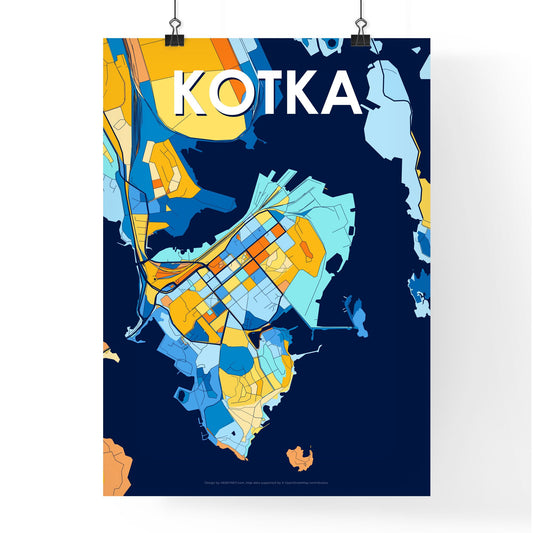 KOTKA FINLAND Vibrant Colorful Art Map Poster Blue Orange