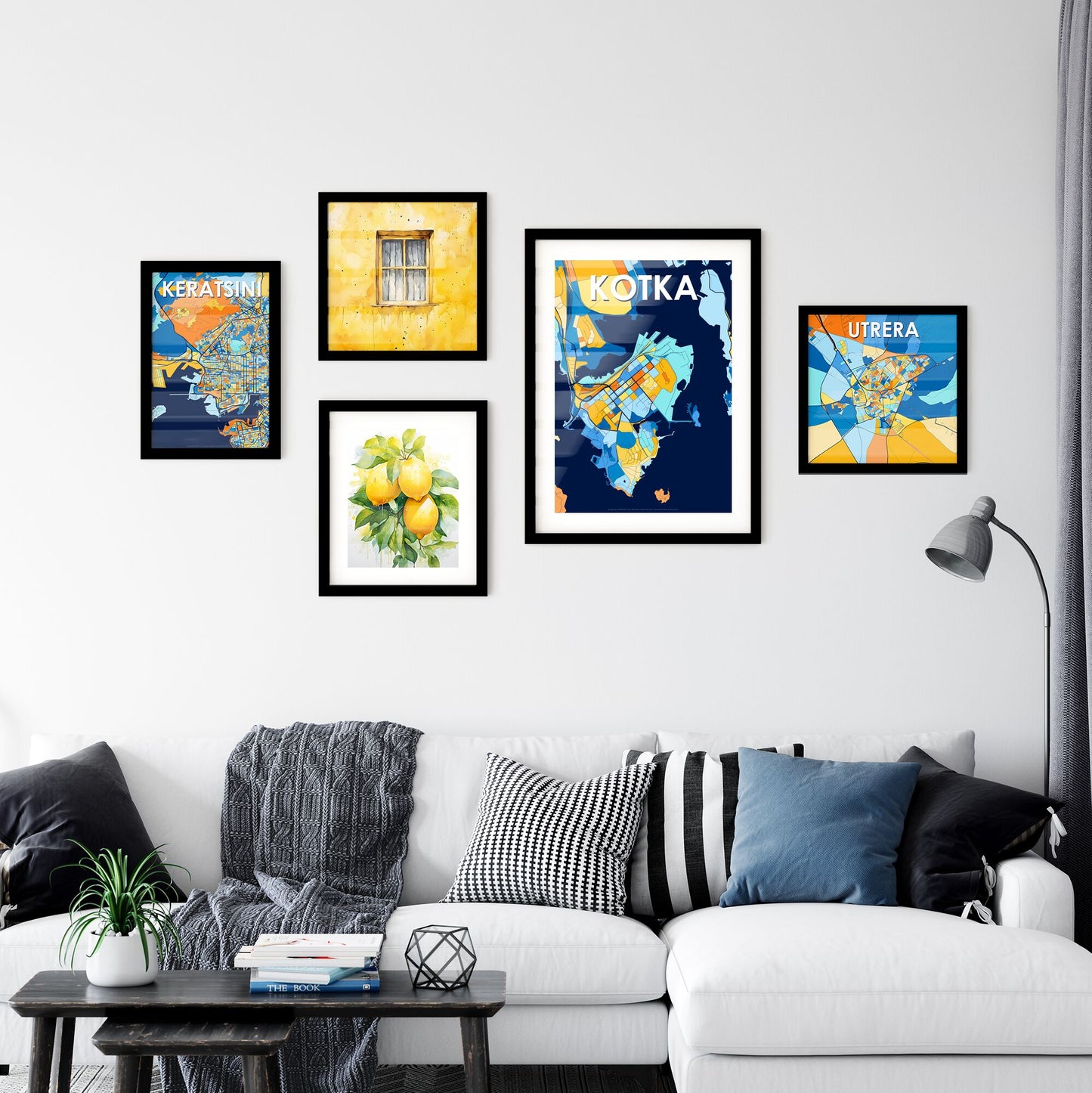 KOTKA FINLAND Vibrant Colorful Art Map Poster Blue Orange