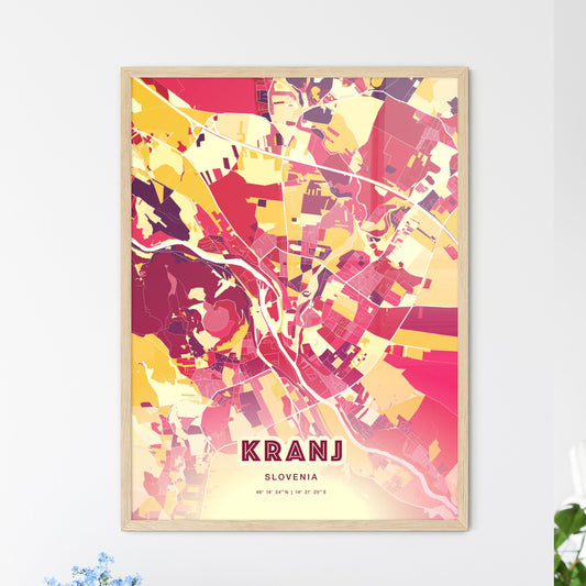 Colorful Kranj Slovenia Fine Art Map Hot Red