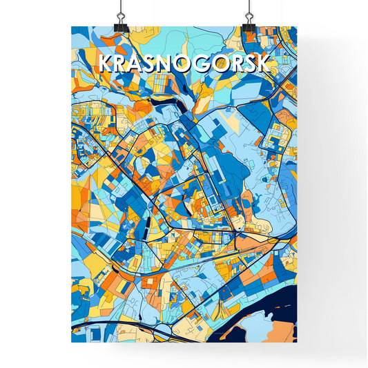 KRASNOGORSK RUSSIA Vibrant Colorful Art Map Poster Blue Orange