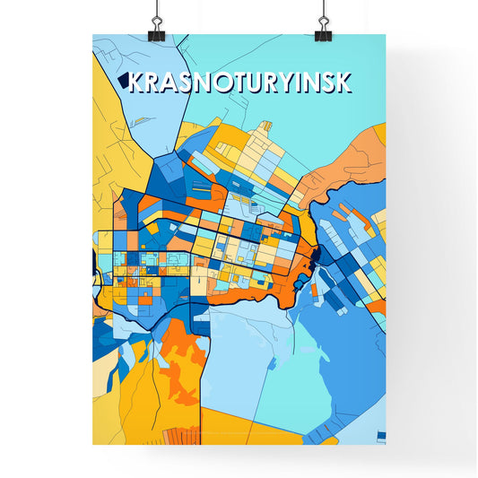 KRASNOTURYINSK RUSSIA Vibrant Colorful Art Map Poster Blue Orange