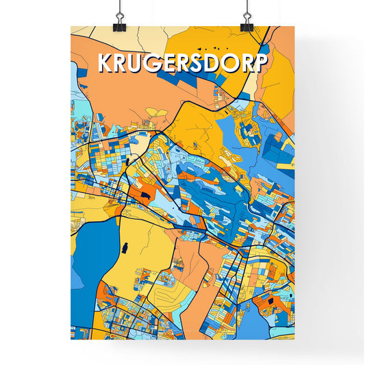 KRUGERSDORP SOUTH AFRICA Vibrant Colorful Art Map Poster Blue Orange