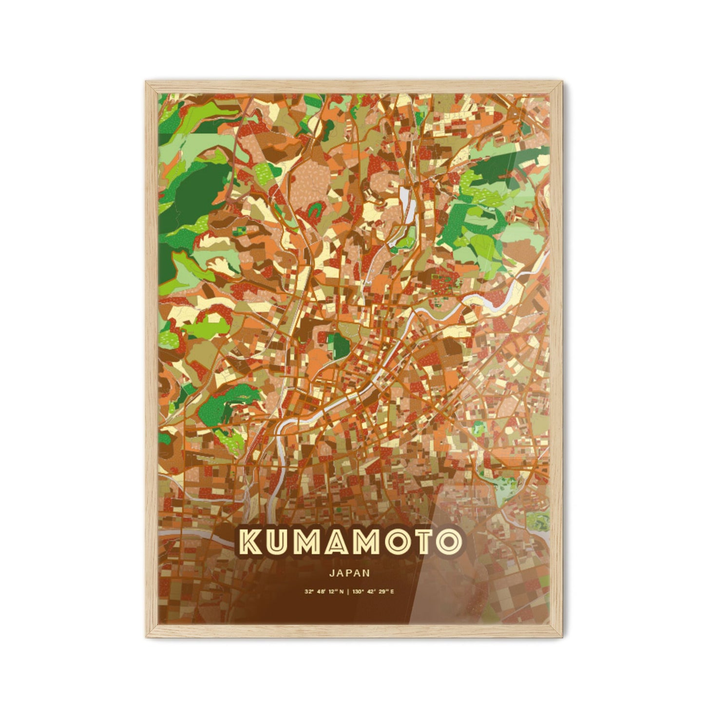 Colorful Kumamoto Japan Fine Art Map Farmhouse