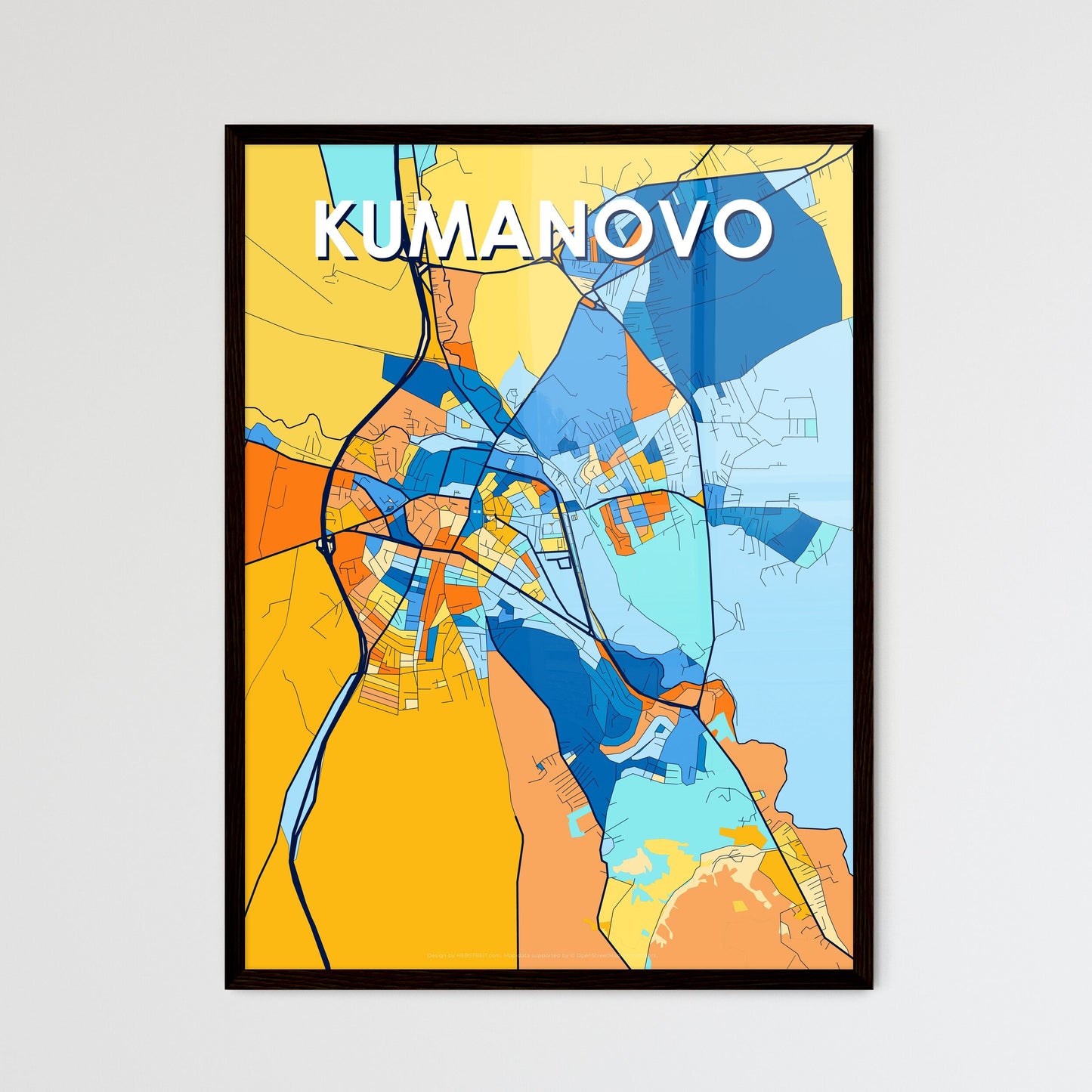 KUMANOVO NORTH MACEDONIA Vibrant Colorful Art Map Poster Blue Orange