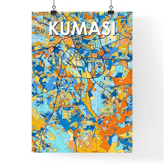 KUMASI GHANA Vibrant Colorful Art Map Poster Blue Orange