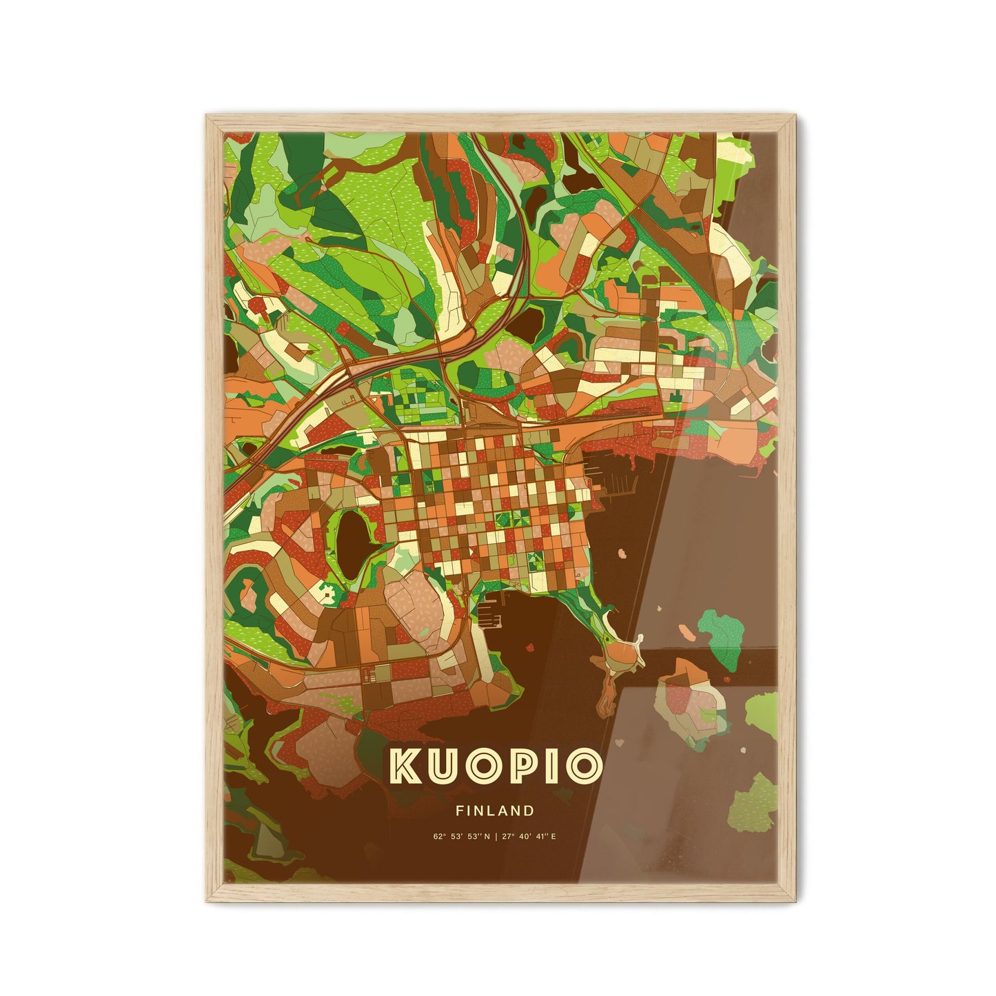 Colorful Kuopio Finland Fine Art Map Farmhouse