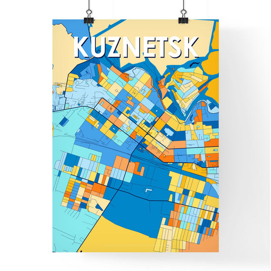 KUZNETSK RUSSIA Vibrant Colorful Art Map Poster Blue Orange