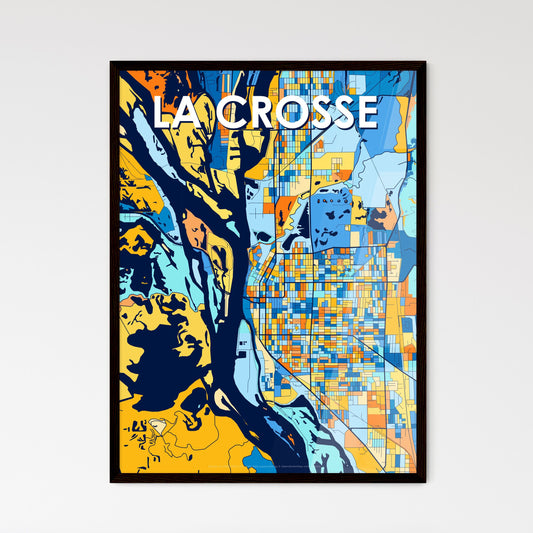 LA CROSSE WISCONSIN Vibrant Colorful Art Map Poster Blue Orange