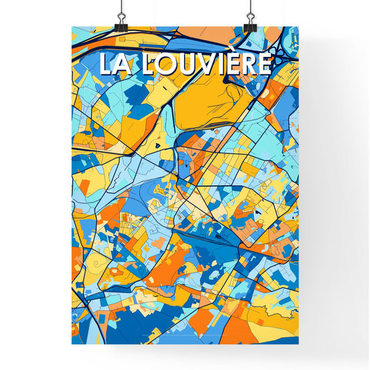 LA LOUVIÈRE BELGIUM Vibrant Colorful Art Map Poster Blue Orange