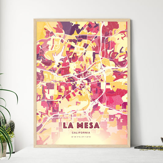 Colorful La Mesa California Fine Art Map Hot Red