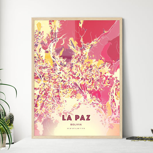 Colorful La Paz Bolivia Fine Art Map Hot Red