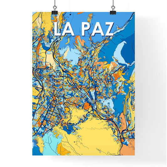 LA PAZ BOLIVIA Vibrant Colorful Art Map Poster Blue Orange