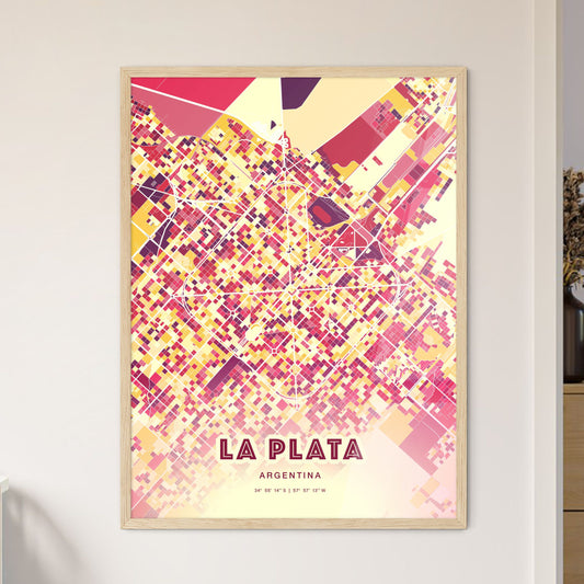 Colorful La Plata Argentina Fine Art Map Hot Red