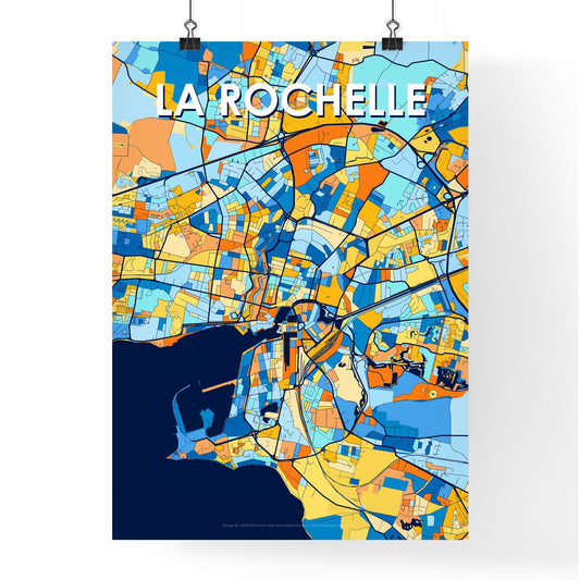 LA ROCHELLE FRANCE Vibrant Colorful Art Map Poster Blue Orange
