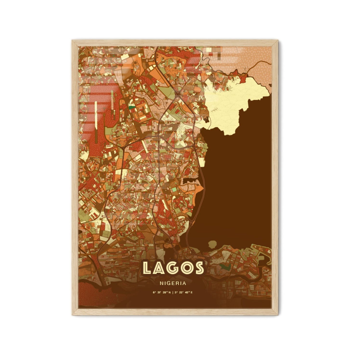 Colorful Lagos Nigeria Fine Art Map Farmhouse
