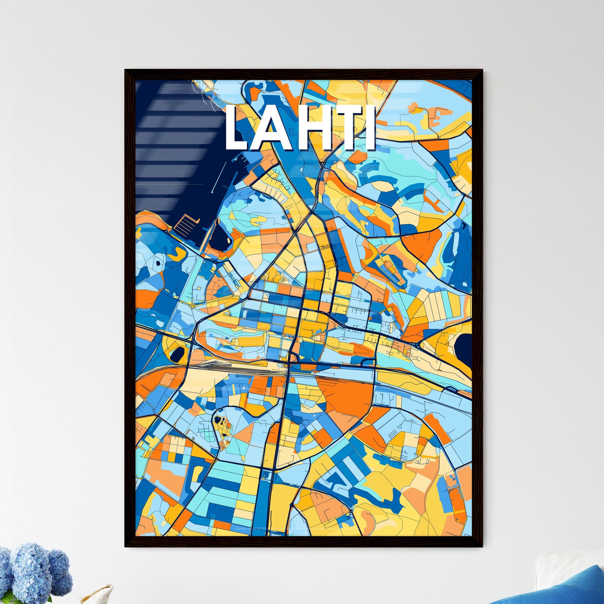 LAHTI FINLAND Vibrant Colorful Art Map Poster Blue Orange