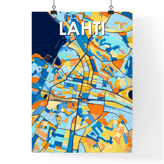 LAHTI FINLAND Vibrant Colorful Art Map Poster Blue Orange