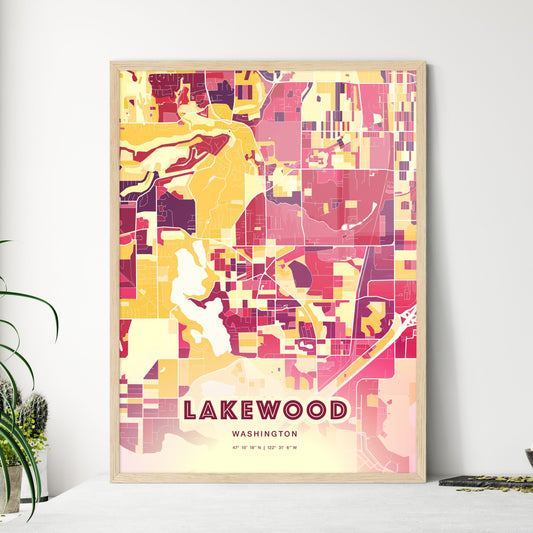 Colorful Lakewood Washington Fine Art Map Hot Red