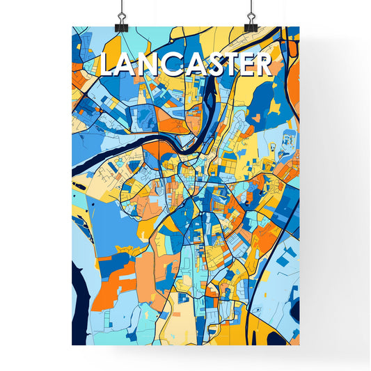 LANCASTER ENGLAND Vibrant Colorful Art Map Poster Blue Orange
