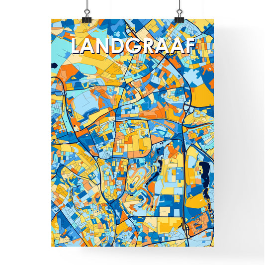 LANDGRAAF NETHERLANDS Vibrant Colorful Art Map Poster Blue Orange