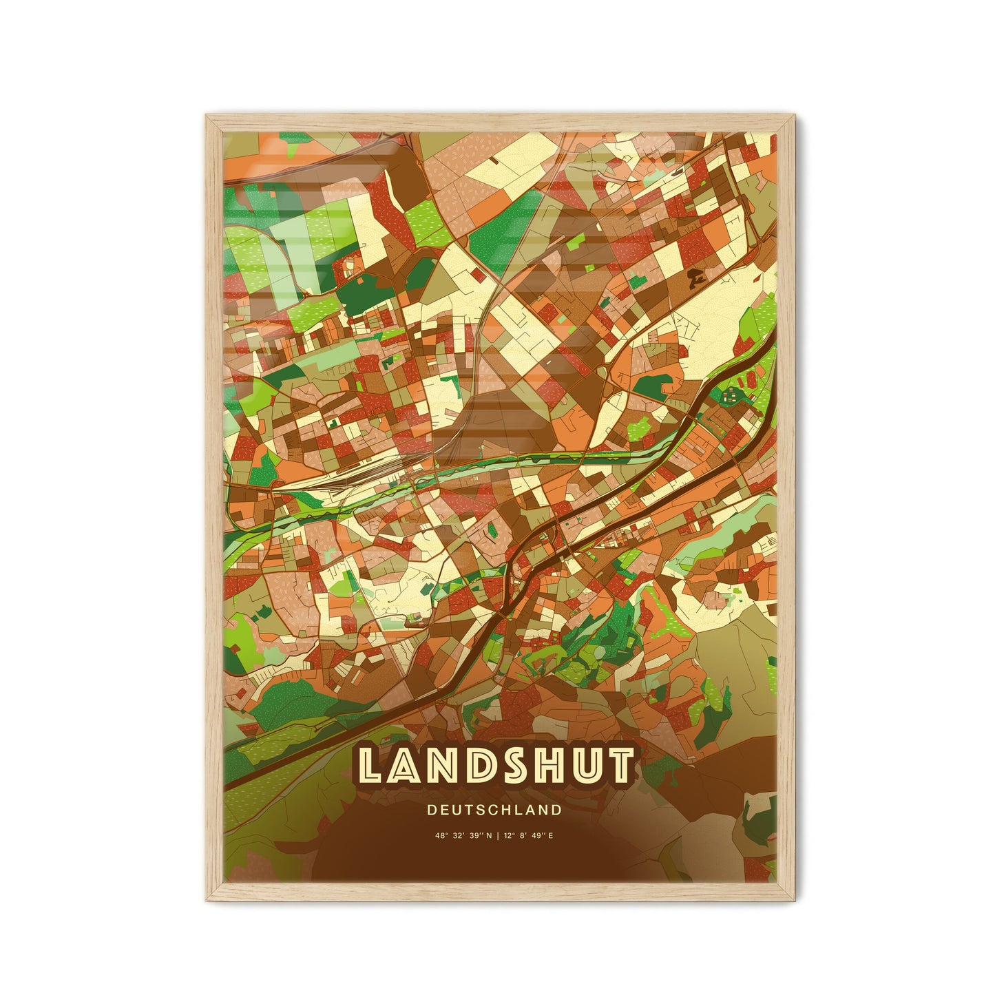 Colorful Landshut Germany Fine Art Map Farmhouse
